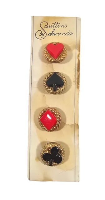 Vintage Glass Buttons by Schwanda 4 Suits of Cards Clubs Diamonds Hearts Spades