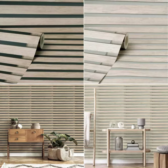 Fine Decor Wood Slats Wallpaper Realistic 3D Effect Stripes Feature Wall Decor