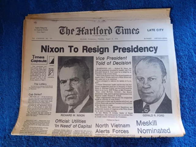 President Nixon To Resign Presidency Aug 8 1974 Newspaper The Hartford Times Ct