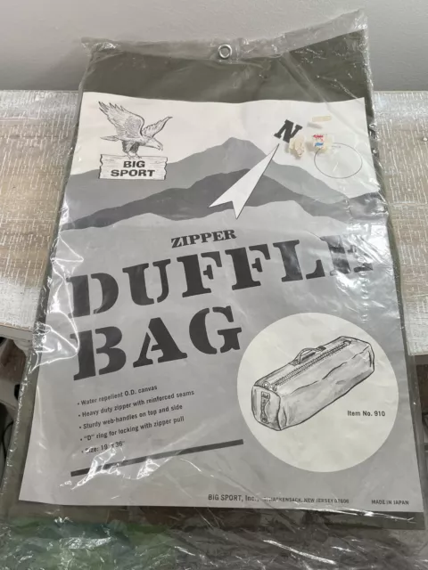 Vintage New Old Stock Military Canvas Duffle Bag Olive Green Made In Japan Nos