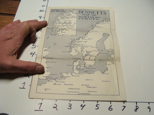 Toursit Paper VINTAGE TOURIST PAPER: Bennett's map of northern europe, Fjords of ...