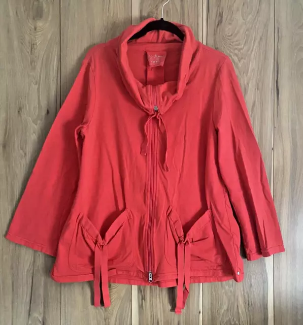 Neon Buddha Jacket Women Size M Coral Orange Zip Up Pockets Lagenlook Athleisure