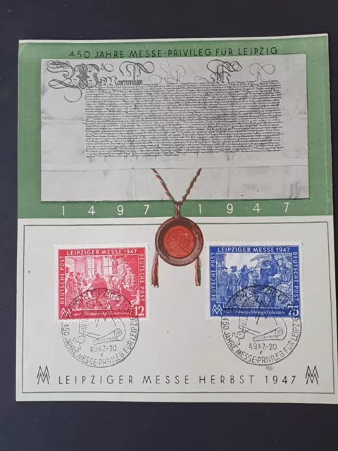 Gedenkblatt Leipziger Messe Frühjahr 1947 Mi. 965-966 Sonderstempel