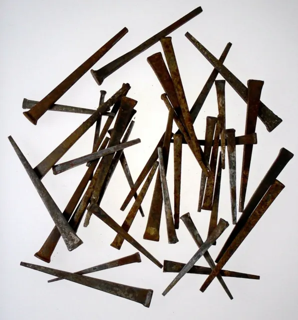 39 Assorted Size Antique Primitive Hand Forged Cut Steel Nails As Found
