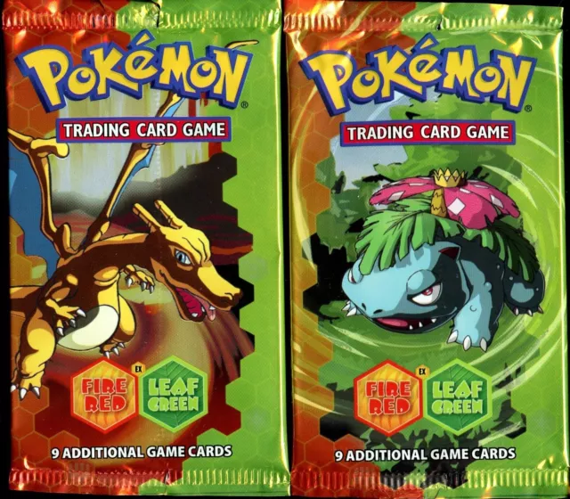 2x EMPTY Ex Fire Red & Leaf Green WOTC Booster Pack Wrappers (NO POKEMON CARDS)