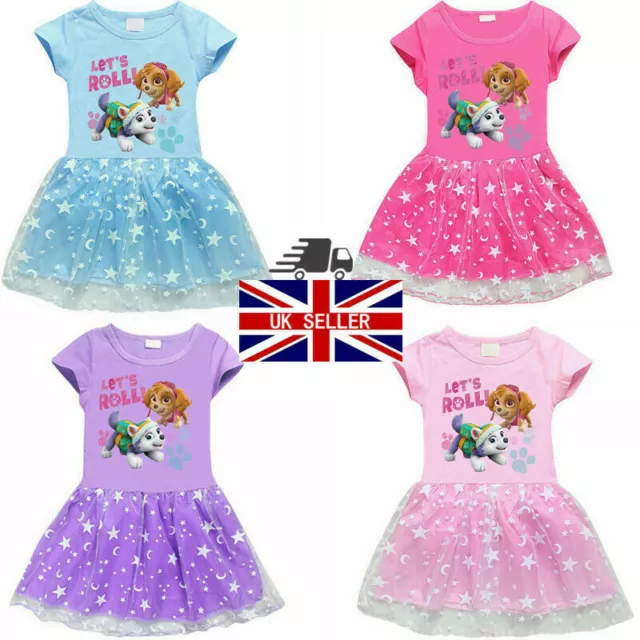 Kids Girls PAW Patrol Fancy Dress Summer Short Sleeve Party Princess Skirt UK