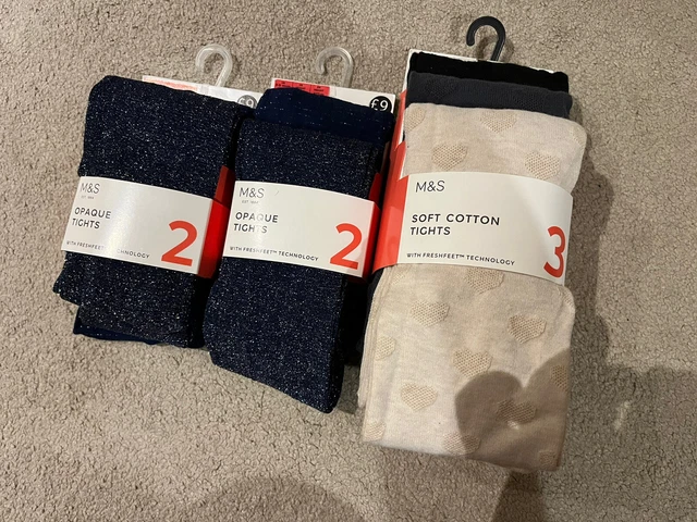 M&S girls age 9-10 years tights bundle sparkle opaque fresh feet technology new