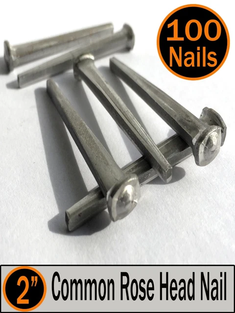 (100) 2" - COMMON ROSE HEAD NAIL  - Antique Vintage Rustic Nails - 6d