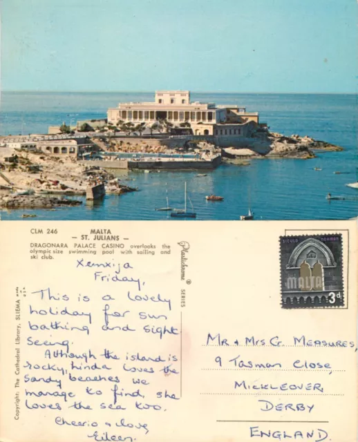 s17947 Dragonara Palace Casino, St. Julians, Malta Postkarte 1960er Jahre *KOMBINIERTE POST