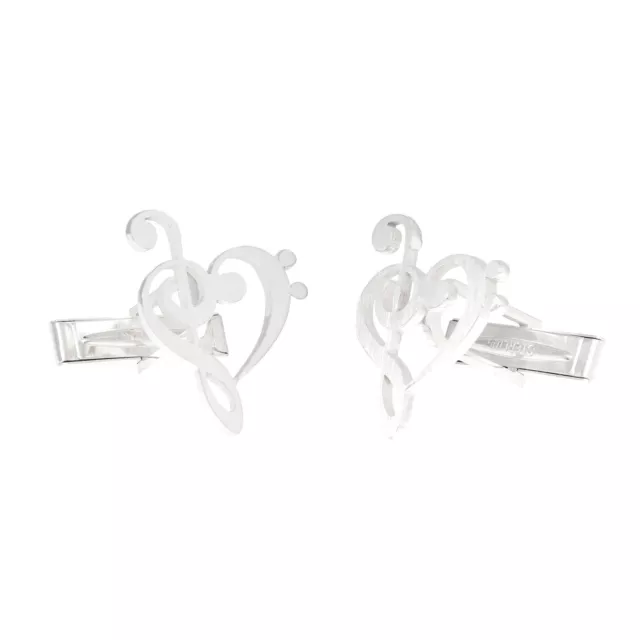Sterling Silver Music Note Treble Bass Clef Heart Cuff Links Cufflinks