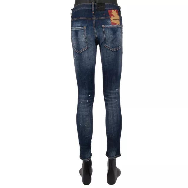 DSQUARED2 Distressed Skinny Dan Jean Ahorn Logo 5-Pockets Trousers Blue 13651