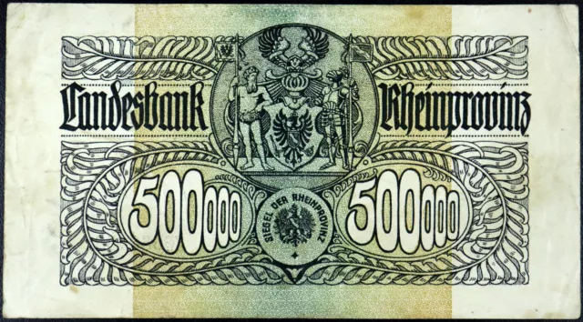 DÜSSELDORF 1923 "Landesbank der Rheinprovinz" 500,000 Mark Inflation Notgeld