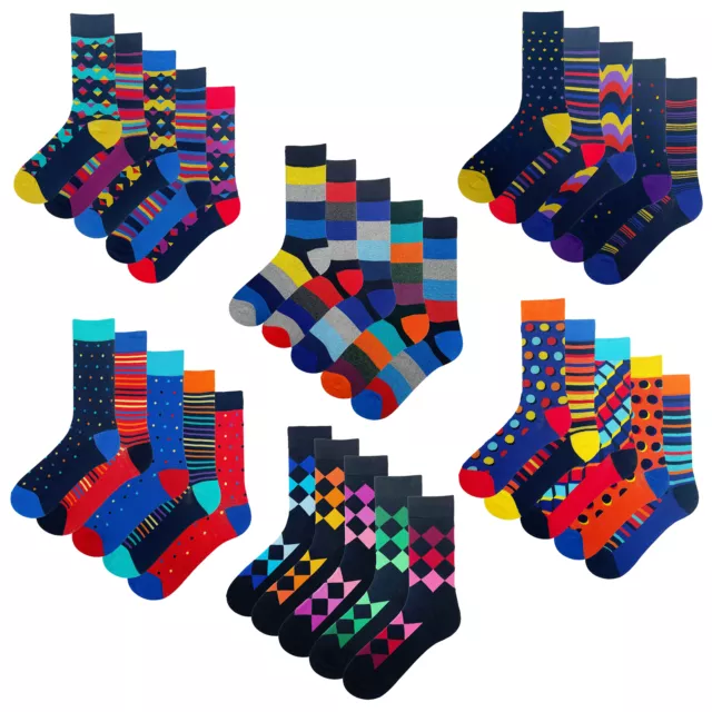 Mens Socks 5 Pairs Design Funky Coloured Cotton Fashion Stripes Socks Size 6-11