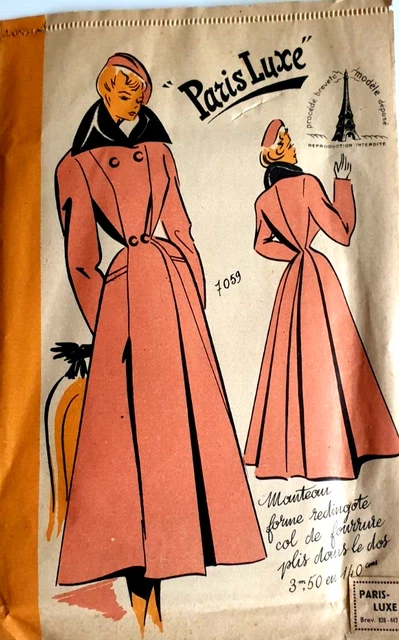 Patron De Couture Vintage Paris Luxe Pour Manteau - Taille 44 Femme - Ancien, Neuf Scellé