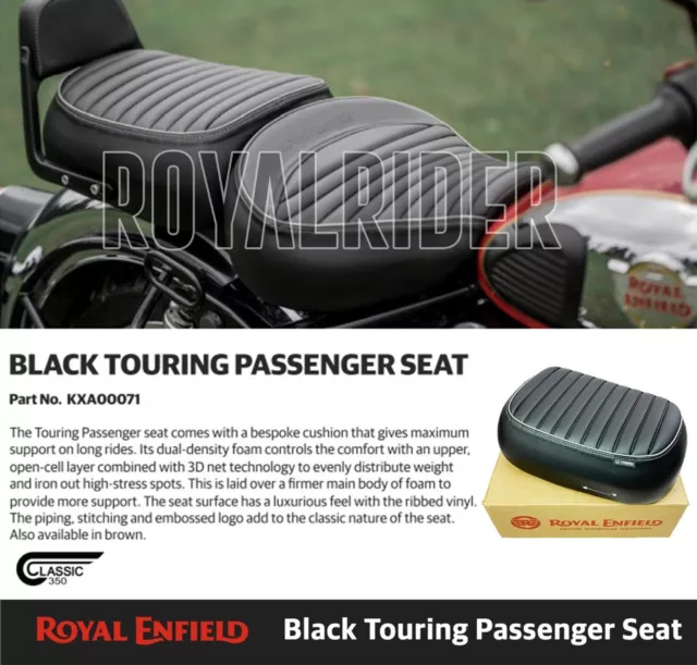 Asiento De Pasajero Royal Enfield Negro Touring Para Nuevo Clásico Reborn 350