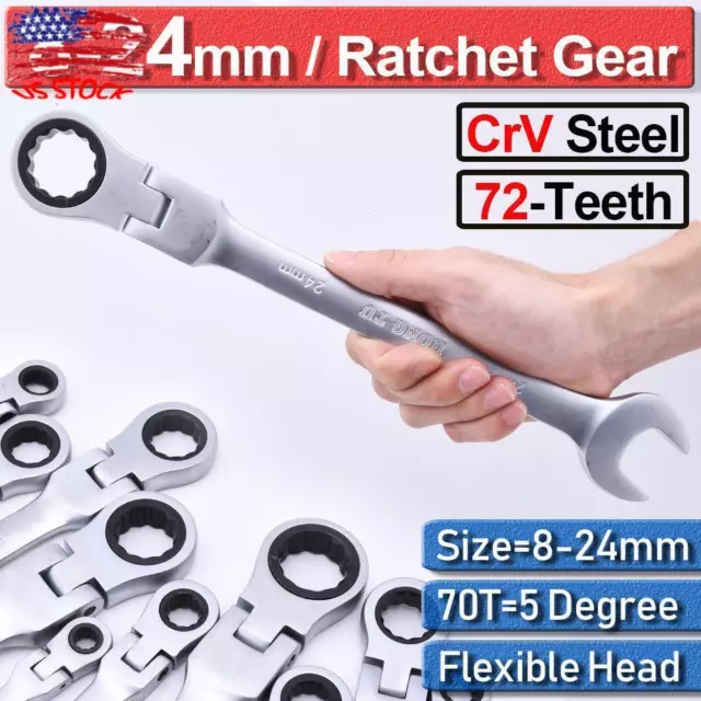 8-24mm Metric Combination Ratchet Set Spanner Flexible Head Open/Ring Wrench US