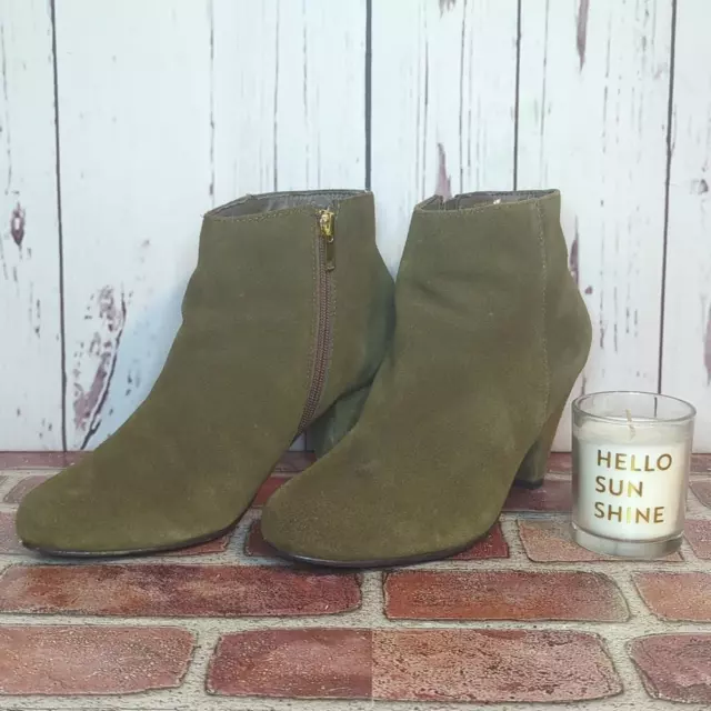 Theme Olive Moss Green Suede Leather Ankle Booties Short Boots Women's 8W