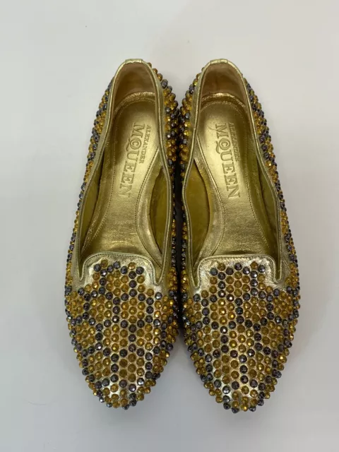 Rare Vtg Alexander McQueen Gold Studded Shoes 38