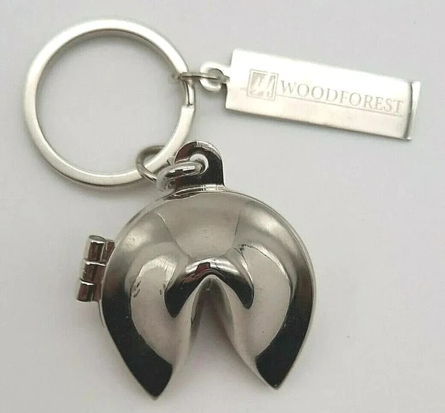 Fortune Cookie Locket Love Note Silver Tone Keychain Key Ring Purse Bag FOB