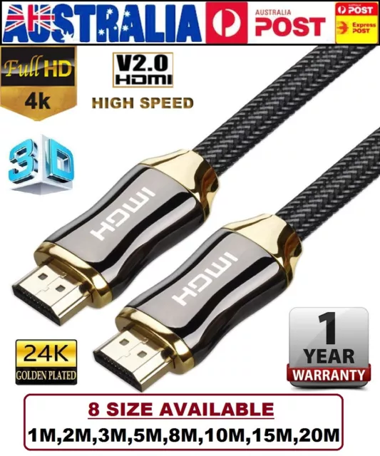 High Speed HDMI Cable V2.0 HDTV Ethernet 4K 3D Audio Return 18Gbps Lot 1M to 20M