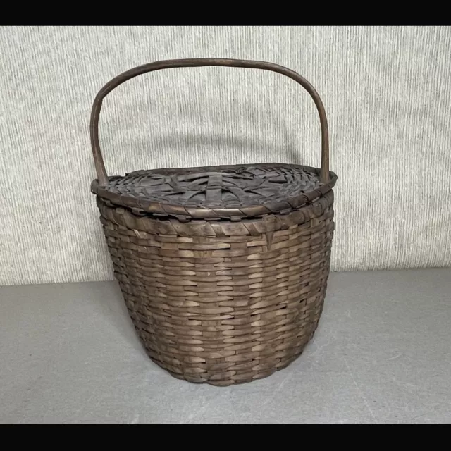 Antique Native American Penobscot Passanmquoddy Covered Round BASKET