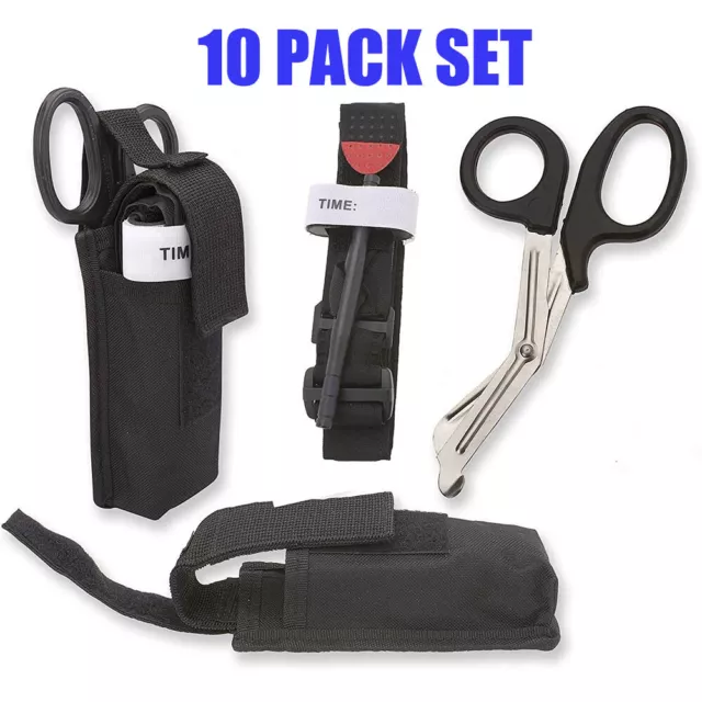 10PK Tourniquet Set Trauma Shear MOLLE Pouch First Aid Kit for EMT Lot