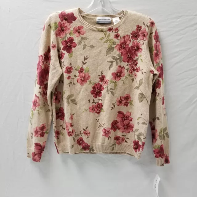 NWT Alfred Dunner Women's Size L Petite Rose Pattern Knit Beaded Sweater^