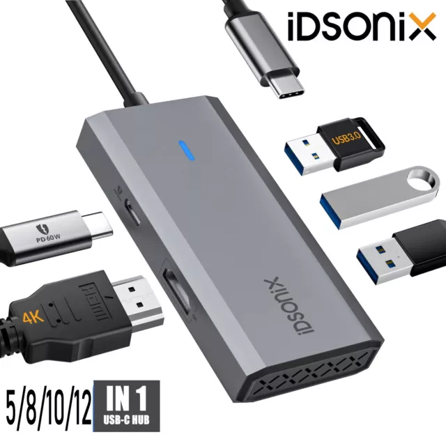 IDSONIX Type C Hub Laptop Docking Station HDMI VGA RJ45 PD Multi-USB Adapter AU