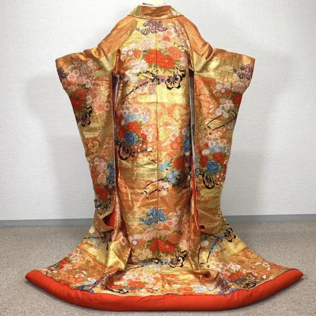 Iro-Uchikake Gold Thread Embroidery Wedding Bridal Japan Kimono Pure Silk
