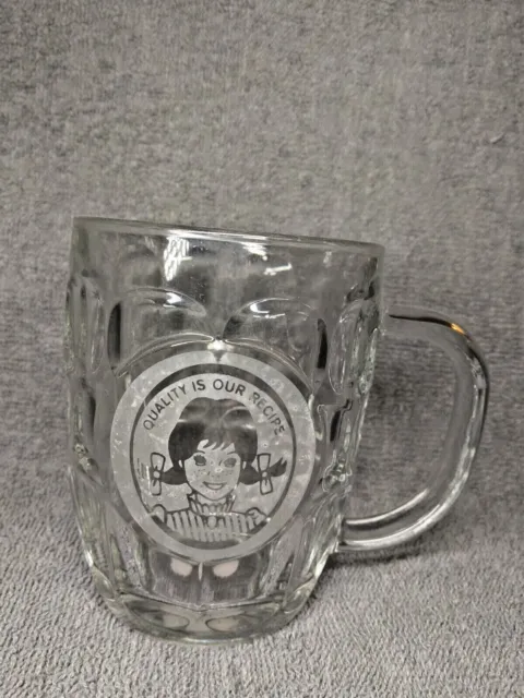 Wendy's Glass Mug Scalloped Vintage Clear "Quality is our recipe" 16 oz.
