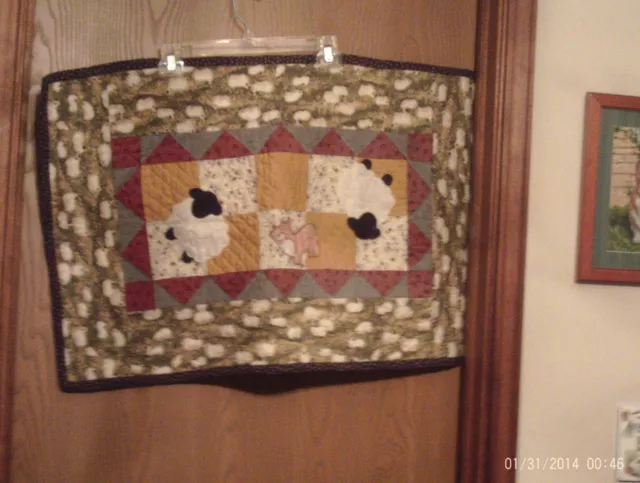 Handcrafted Small Wall Hanging Quilt With Pembroke Welsh Corgis And Sheep