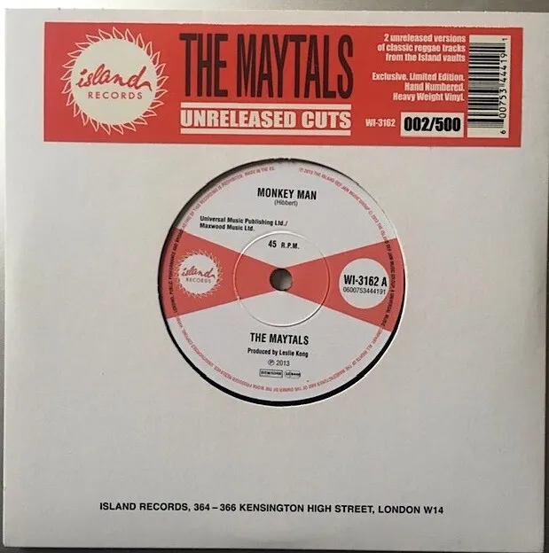 The Maytals 'Monkey Man'/ 'She's My Scorcher' (alt. takes) Island  7" numbered