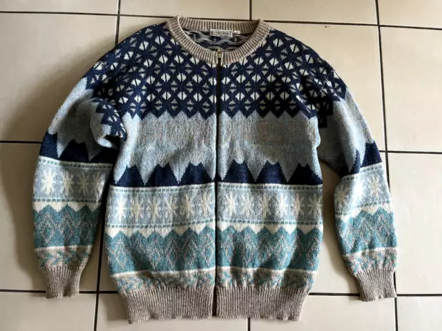 Vintage Jnajska 100% Shetland Wool Nordic Swedish Zip Cardigan Sweater Jacket M