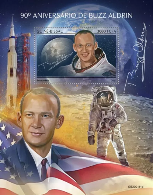 BUZZ ALDRIN NASA Apollo 11 Astronaut Moon/Space Stamp Sheet (2020 Guinea-Bissau)