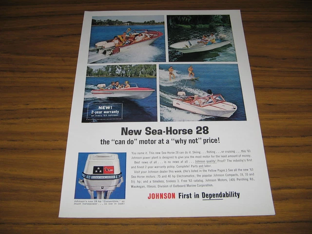 1963 Vintage Ad Johnson Super Sea-Horse 28 Convertible Outboard Motors