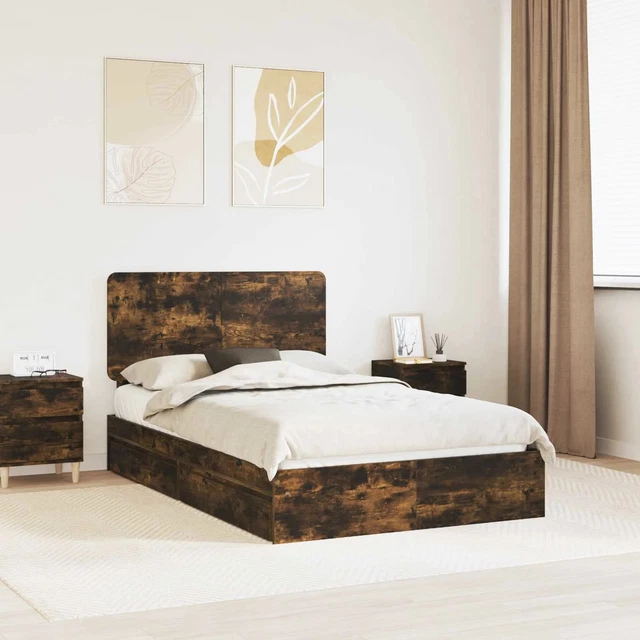 BED FRAME WITH Drawer Smoked Oak 120 x 200 cm Engineered Wood vidaXL £ ...