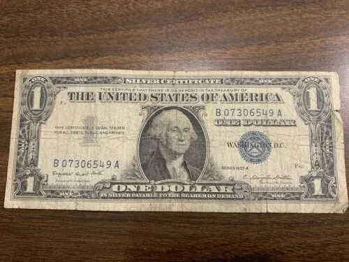One Dollar Silver Certificate Notes 1957, 1957A, & 1957B Series. Nice Notes #1