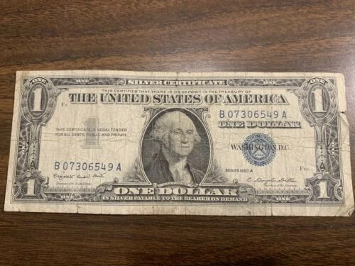 One Dollar Silver Certificate Notes 1957, 1957A, & 1957B Series. Nice Notes #1