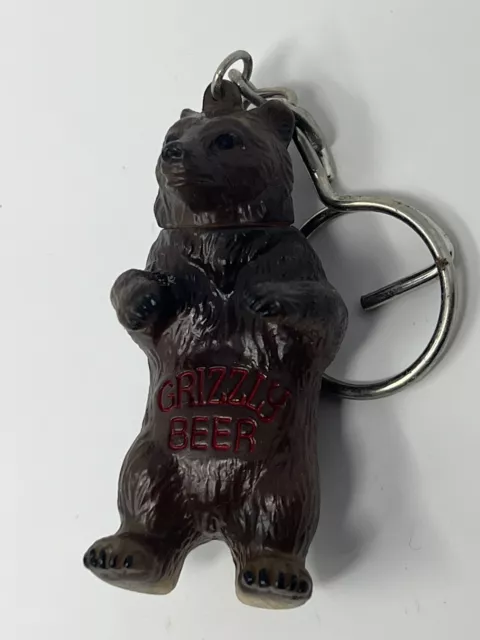 Vintage Grizzly Beer Bear Keychain, Canadian Lager, Head Turns