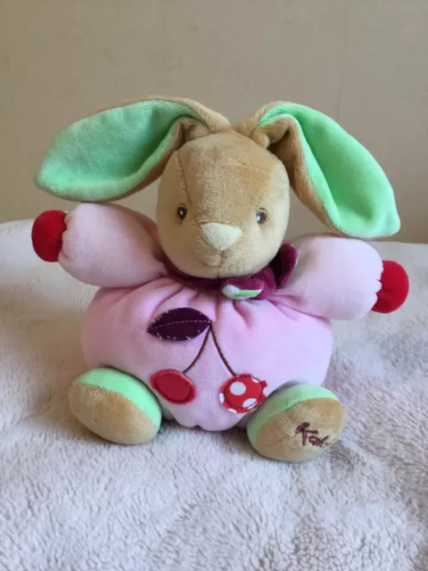 Peluche doudou lapin boule KALOO rose vert cerises 18/30 cm