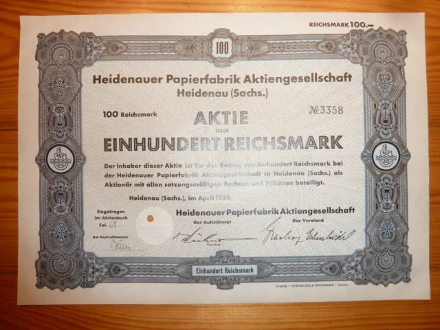 D: Heidenauer Papierfabrik AG, Heidenau (Sachs.), 1938, 100 MARK, PAPIER