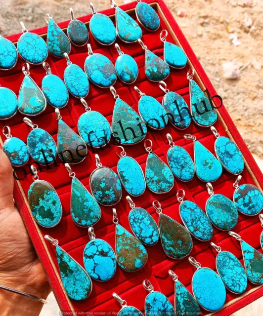 Offer Natural Turquoise Gemstone 925 Sterling Silver Plated Bezel Lot Pendants