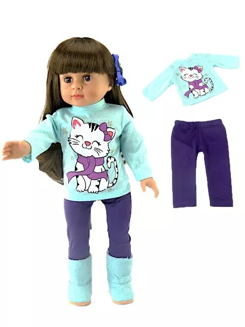 Doll Clothes 18" Pants Purple Top Turquoise Kitten Fits American Girl Dolls