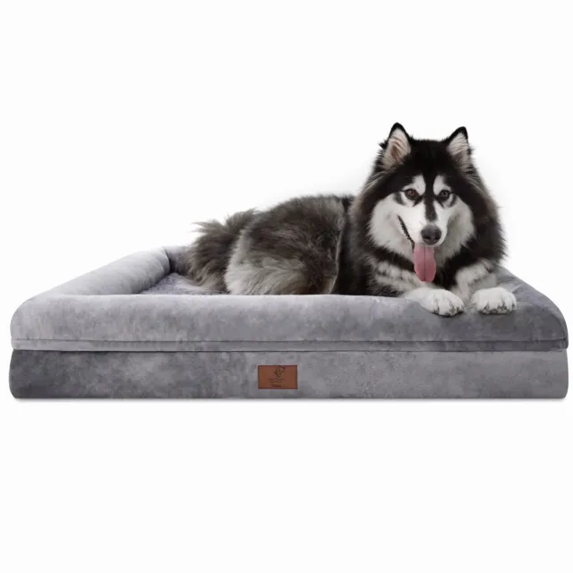 SuperSoft Small Extra Large Gray Dog Bed Orthopedic Memory Foam Pet Bolster Sofa