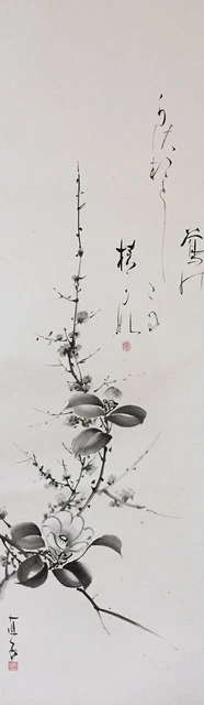 G0794 Japonés Vintage Colgante Rollo Kakejiku Mano Pintura Papel Flor Singed