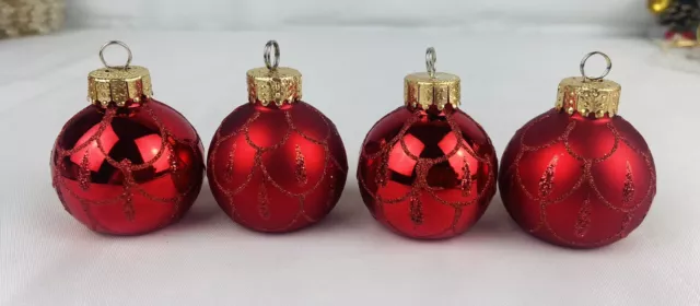 Vintage Christmas Ornaments 4pc Red Glass Balls Flat Bottoms Mermaid/Fish Scales