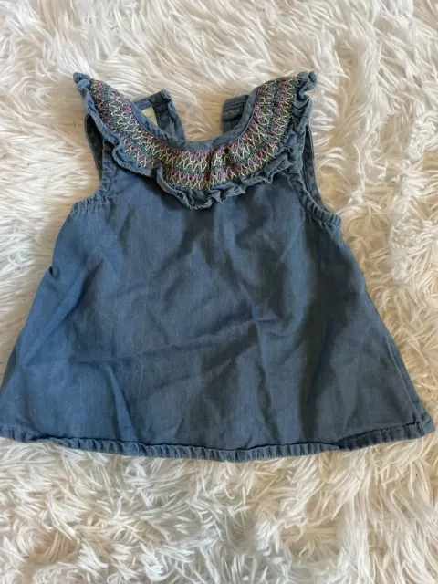 First Impressions Baby Girl 3-6M Dress Embroidered Bib Chambray Blue Smocked