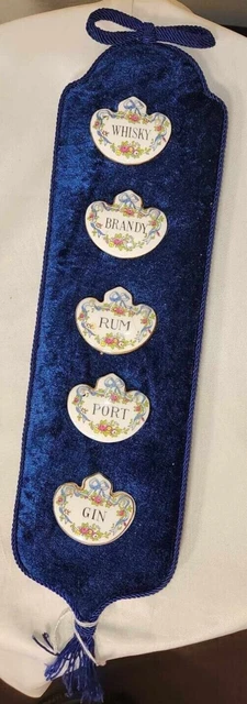 FIVE Vintage Crown Staffordshire Fine Bone China Enamel Decanter Labels