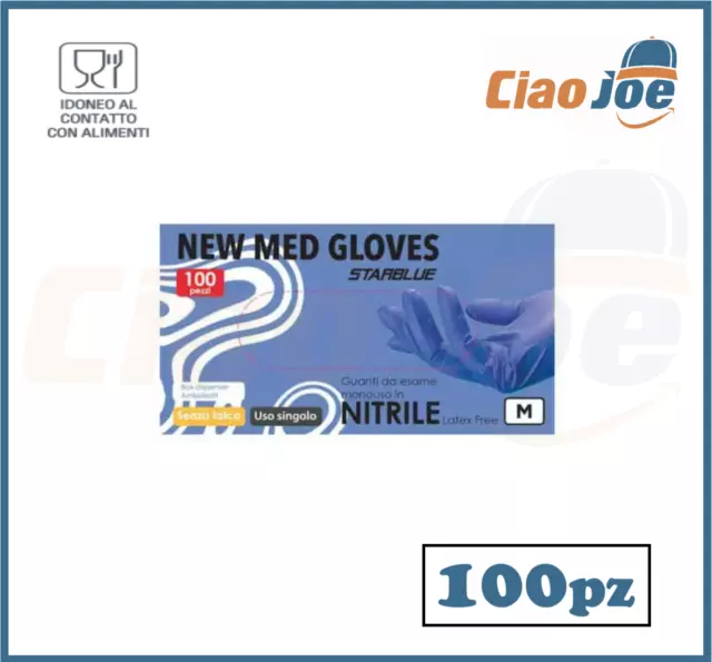100 Gants IN Nitrile Usage Unique Bleu S M L XL Sans Poudre Non Latex Et Talc