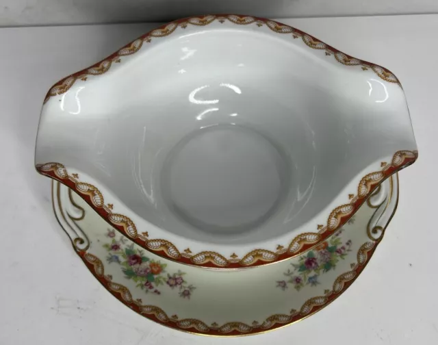 Vtg. Diamond China Gravy Boat-ROSLYN PATTERN-W/Attached Plate-Occupied Japan 2